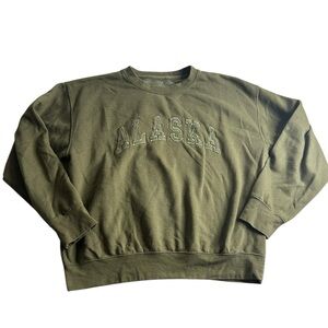 New York‎ Popular Alaska Embroidered Crewneck Sweatshirt Green Pullover Size L